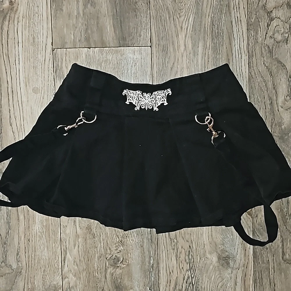 The Grave Girls mini skirt black embroidered bat winged vampire 🧛‍♂️hg01
